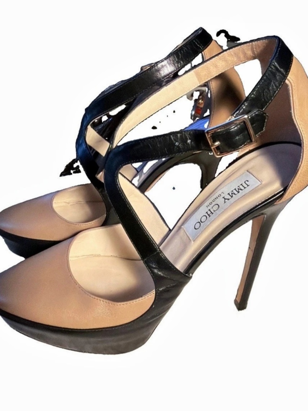 Jimmy Choo Two-Tone Platform Heels in Nude & Black 5” US 8.5